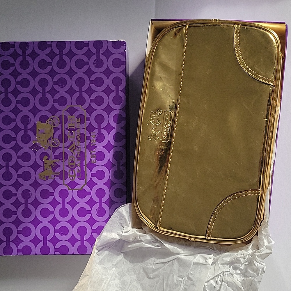 Vintage Coach Metallic Gold Large Cosmetic Case